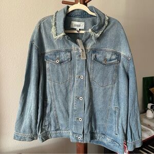 BB Dakota Light Blue Distressed Collar Denim Jacket